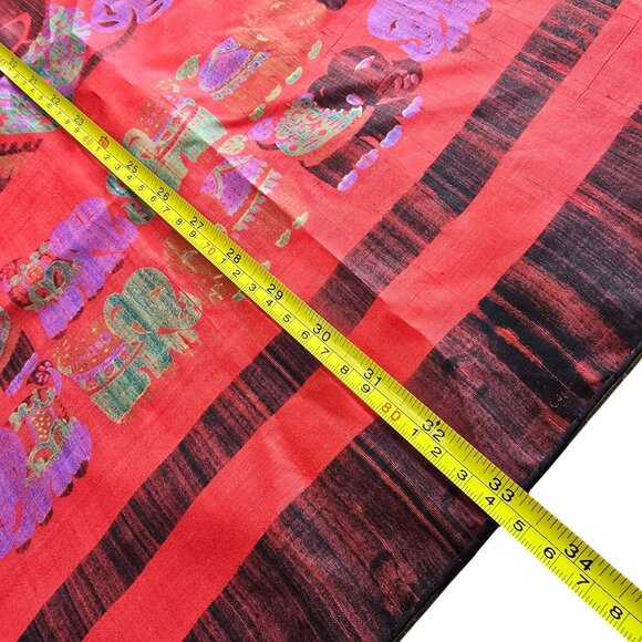 Vintage Thai Silk Elephant Scarf Vibrant Red & Black Design Taiwan - Picture 14 of 16